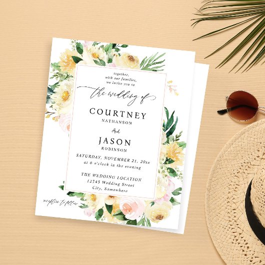 ピンクとイエローのフラワーモチーフの結婚式