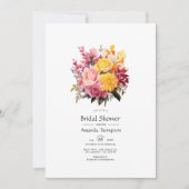 ピンクとイエローのフローラブライダルシャワー 招待状 (正面)