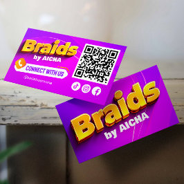 ピンクとイエローのヘアーブレイディングQRコードでつながろう 名刺