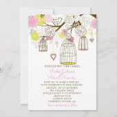 ピンクとイエローのヴィンテージ鳥かご ウェディング招待状 招待状 (裏面)