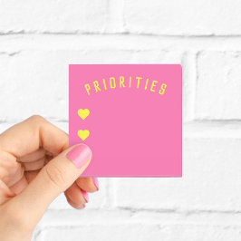 ピンクとイエローの付箋 ハート付き Priorities ポストイット