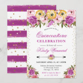 ピンクとイエローの夏の花のキンセアニエラ 招待状 (正面/裏面)