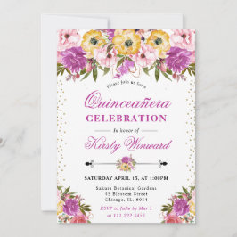 ピンクとイエローの夏の花のキンセアニエラ 招待状