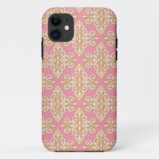 ピンクとイエローの女性らしいダマスク模様 Case-Mate iPhoneケース (裏面)