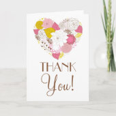 ピンクとイエローの春の花のハートの感謝カード サンキューカード (正面)