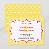 ピンクとイエローの曲線的なデザインの「Save the Date」招待状 セーブザデート (正面/裏面)