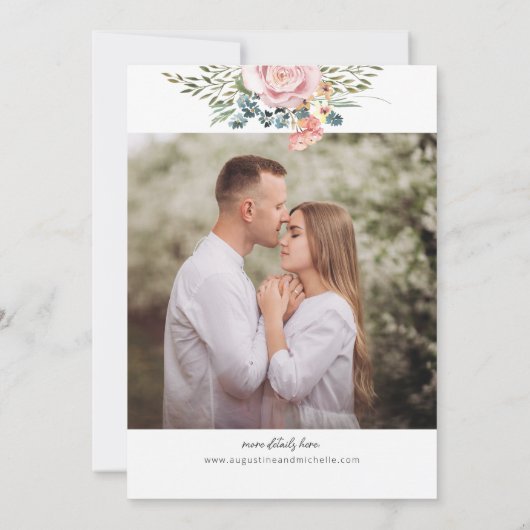 ピンクとイエローの水彩花イラストの春の結婚式 セーブザデート (裏面)