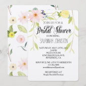 ピンクとイエローの水彩花柄のブライズシャワー 招待状 (正面/裏面)