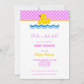 ピンクとイエローの水玉模様のダックベビーシャワー 招待状 (正面)