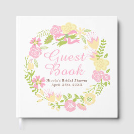ピンクとイエローの花のリース ブライダルシャワー ゲストブック