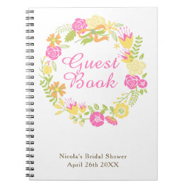 ピンクとイエローの花のリース ブライダルシャワー ノートブック
