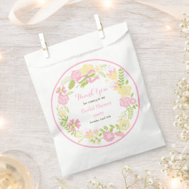 ピンクとイエローの花のリース ブライダルシャワー フェイバーバッグ