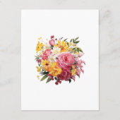 ピンクとイエローの花の結婚式ゲスト詳細 エンクロージャーカード (裏面)