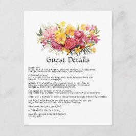 ピンクとイエローの花の結婚式ゲスト詳細 エンクロージャーカード