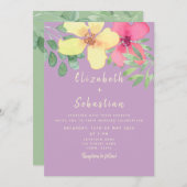 ピンクとイエローの花の結婚式招待状 招待状 (正面/裏面)