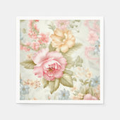 ピンクとイエローの花柄のナプキン スタンダードカクテルナプキン (正面)