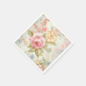 ピンクとイエローの花柄のナプキン スタンダードカクテルナプキン (角)