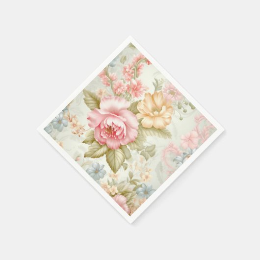 ピンクとイエローの花柄のナプキン スタンダードカクテルナプキン (角)