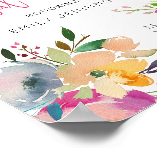 ピンクとイエローの花柄 ブライダルシャワーのウェルカムサイン ポスター (角)