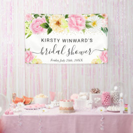ピンクとイエローの花 ブライダルシャワー ウェルカム 横断幕