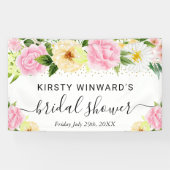 ピンクとイエローの花 ブライダルシャワー ウェルカム 横断幕 (横)