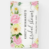 ピンクとイエローの花 ブライダルシャワー ウェルカム 横断幕 (縦)