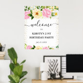 ピンクとイエローの花 21歳の誕生日おめでとう ポスター (ホームオフィス)