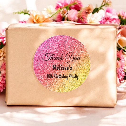 ピンクとイエローの誕生日ありがとうステッカー ラウンドシール