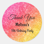ピンクとイエローの誕生日感謝ステッカー ラウンドシール (正面)
