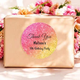 ピンクとイエローの誕生日感謝ステッカー ラウンドシール