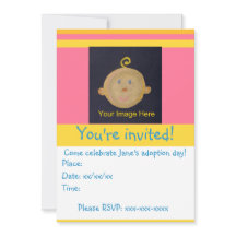 ピンクとイエローの養子縁組パーティー招待状
