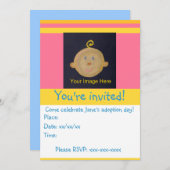 ピンクとイエローの養子縁組パーティー招待状 招待状 (正面/裏面)