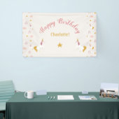 ピンクとイエローの魔法のユニコーンと虹 横断幕 (トレードショー)