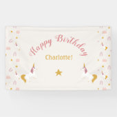 ピンクとイエローの魔法のユニコーンと虹 横断幕 (横)