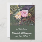 ピンクとイエローサボテン水彩誕生日フローラ 招待状 (正面)