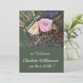 ピンクとイエローサボテン水彩誕生日フローラ 招待状 (スタンド正面)