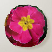 ピンクとイエロープリムローズブライトフローラ植物学 ラウンドクッション (正面)