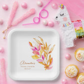 ピンクとイエローミニマリストの植物ブライダルシャワー ペーパープレート (パーティー)