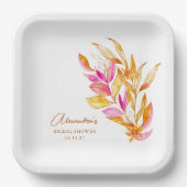 ピンクとイエローミニマリストの植物ブライダルシャワー ペーパープレート (正面)