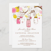 ピンクとイエローメイソンジャースベビーシャワー招待状 招待状 (正面/裏面)