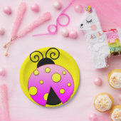 ピンクとイエローレディバグ紙プレート ペーパープレート (パーティー)