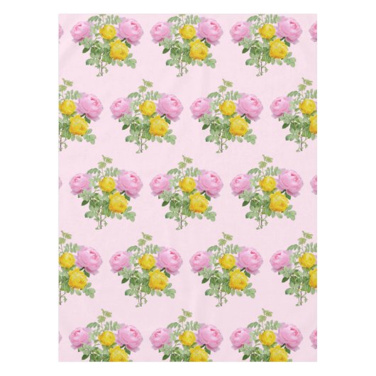 ピンクとイエローローズのフローラ テーブルクロス (正面)