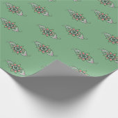 ピンクとインスパイアグリーンのギフトラップのヘナデザイン ラッピングペーパー (角)