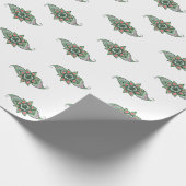 ピンクとインスパイアグリーンのギフトラップのヘナデザイン ラッピングペーパー (角)