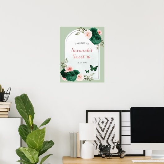 ピンクとエメラルドグリーン甘い16ウェルカムサイン ポスター (ホームオフィス)