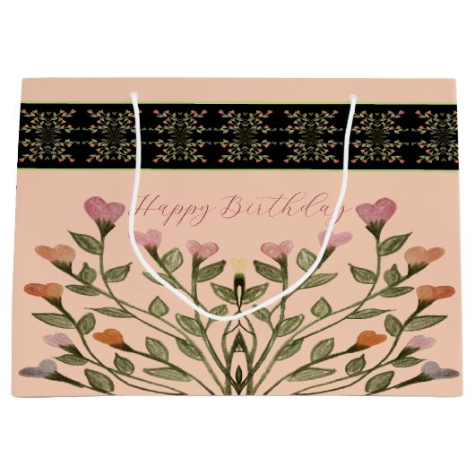 ピンクとエレガントフローラ ラージペーパーバッグ (正面)