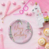 ピンクとエレガント金ゴールドのパリスをテーマにした誕生日パーティー ペーパープレート (パーティー)