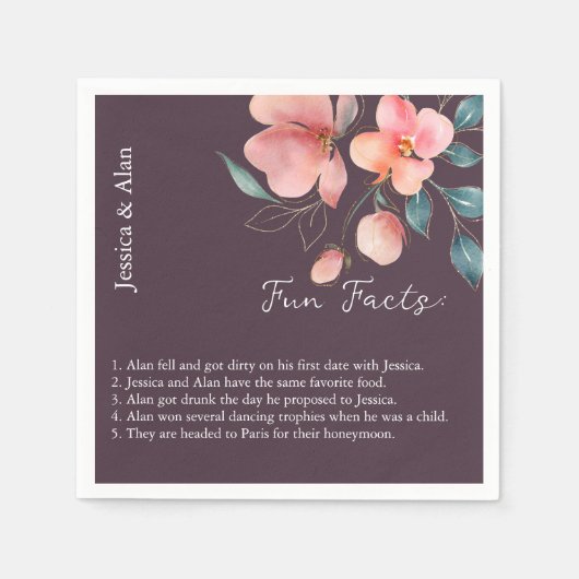 ピンクとエレガント金ゴールドのフローラおもしろいファクト スタンダードカクテルナプキン (正面)