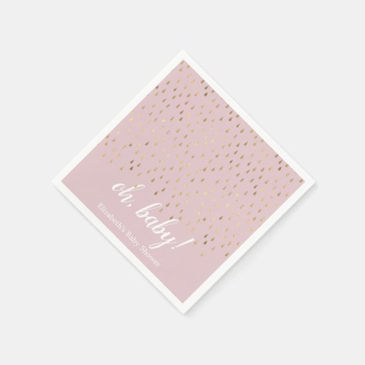 ピンクとエレガント金ゴールドの雨滴ベビーシャワー スタンダードカクテルナプキン (角)