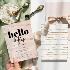 ピンクとエレガント金ゴールドシンプル50誕生日 招待状